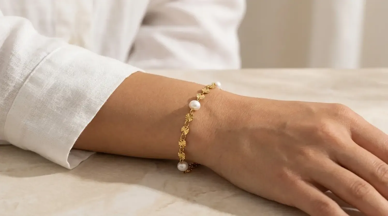 Preview: Edelstahlarmband Pearl Essence mit Perlen